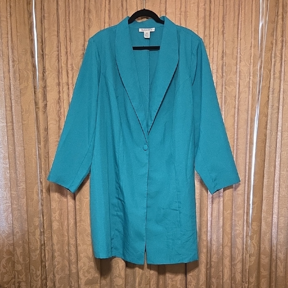 Roaman's Teal Blazer Relaxed Fit Classic Design